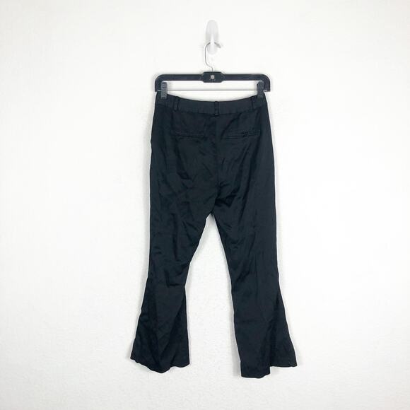 Frame Sateen Crop Flare Trouser Size 4 Noir Black Wool Blend High Rise Preppy - Picture 13 of 14